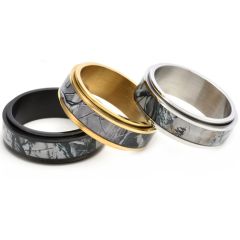 **COI Titanium Black/Gold Tone/Silver Camo Step Edges Ring-7909BB