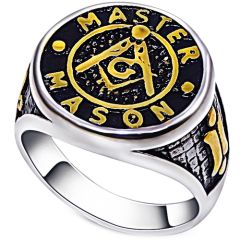 **COI Titanium Gold Tone Silver Masonic Freemason Ring-7936BB
