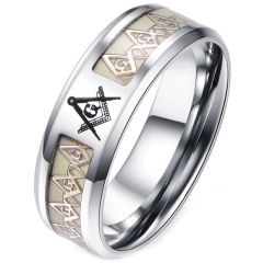 **COI Titanium Masonic Freemason Luminous Beveled Edges Ring-7973BB