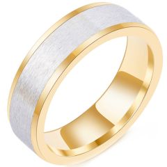 **COI Titanium Gold Tone Silver Pipe Cut Flat Ring-7995BB