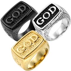 **COI Titanium Black/Gold Tone/Black Silver GOD Signet Ring-8000BB