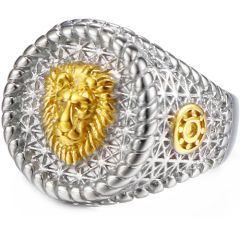 **COI Titanium Gold Tone Silver Lion Ring-8016BB