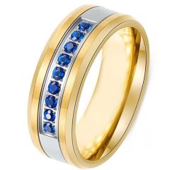 **COI Titanium Gold Tone Silver Ring With Created Blue Sapphire-8021BB
