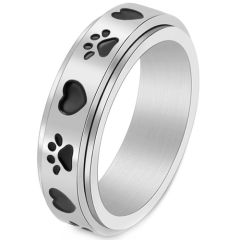 **COI Titanium Black/Gold Tone/Silver Hearts & Paws Step Edges Ring-8035BB