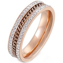 **COI Titanium Rose/Gold Tone/Silver Keychain Link Ring With Cubic Zirconia-8047BB