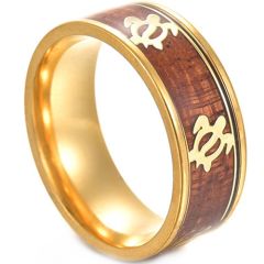 **COI Titanium Black/Silver/Gold Tone Turtle Ring With Wood-8056BB
