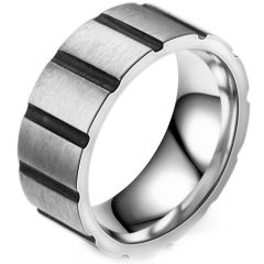 **COI Titanium Black Silver Grooves Ring-8057BB