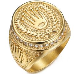 **COI Gold Tone Titanium King Crown Ring With Cubic Zirconia-8070BB