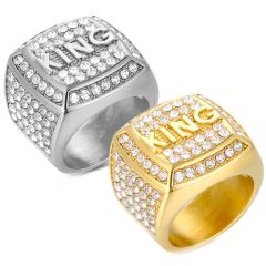 **COI Titanium Gold Tone/Silver King Ring With Cubic Zirconia-8071BB