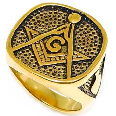 **COI Titanium Gold Tone Black Masonic Freemason Ring-8078BB