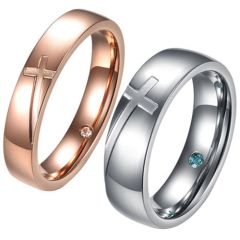 **COI Titanium Rose/Silver Cross Ring With Cubic Zirconia-8120BB