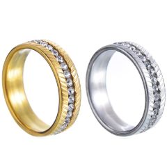 **COI Titanium Gold Tone/Silver Grooves Ring With Cubic Zirconia-8124BB