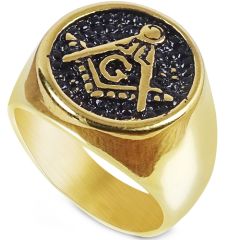 **COI Titanium Gold Tone Black Masonic Freemason Ring-8127BB