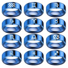 **COI Blue Titanium Zodiac Sign Beveled Edges Ring-8134BB