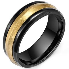 **COI Titanium Black Gold Tone Sandblasted Ring-8138BB