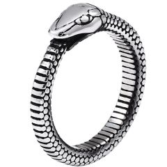 **COI Titanium Black Silver Snake Ring-8139BB