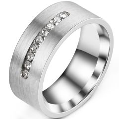 **COI Titanium Pipe Cut Flat Ring With Cubic Zirconia-8147BB