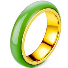 **COI Gold Tone Titanium Ring With Synthetic Jade-8150BB