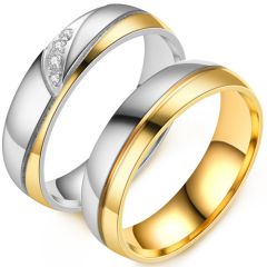 **COI Titanium Gold Tone Silver Couple Wedding Band Ring-8156BB