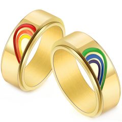 **COI Gold Tone Titanium Rainbow Color Step Edges Ring-8160BB