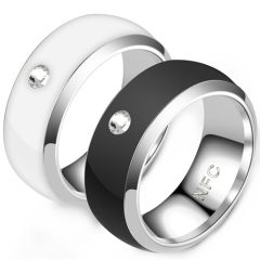 **COI Titanium Black/White Ceramic Dome Court NFC Smart Ring-8172BB