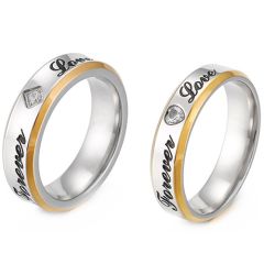 **COI Titanium Gold Tone Silver Forever Love Ring With Cubic Zirconia-8181AA