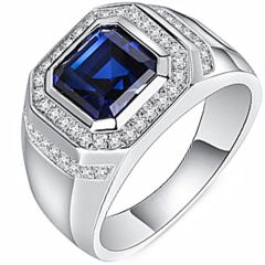 **COI Titanium Ring With Created Blue Sapphire and Cubic Zirconia-8184BB