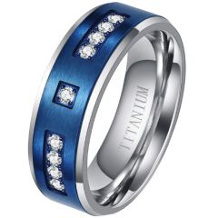 **COI Titanium Blue Silver Ring With Cubic Zirconia-8199BB
