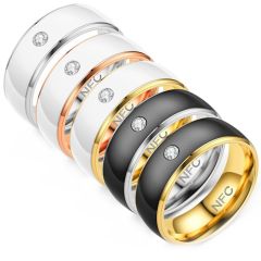 **COI Titanium NFC Smart Ring With White/Black Ceramic-8203BB
