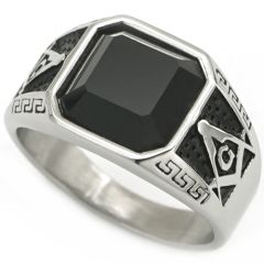 **COI Titanium Black/Gold Tone Silver Masonic Freemason Ring With Black Onyx-8204BB