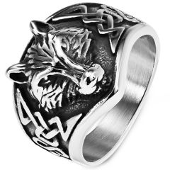**COI Titanium Black/Silver Wolf Head Ring-8210BB