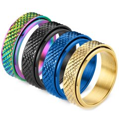 **COI Titanium Black/Gold Tone/Blue/Rainbow Color Faceted Step Edges Ring-8216BB