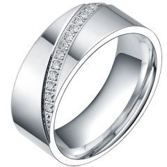 **COI Titanium Pipe Cut Flat Ring With Cubic Zirconia-8220BB