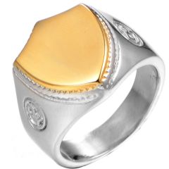 **COI Titanium Gold Tone Silver/Black Signet Ring-8224BB