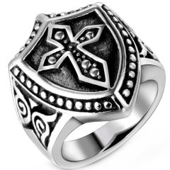 **COI Titanium Black Silver Cross Ring-8225BB