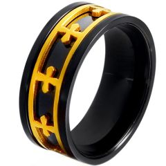 **COI Titanium Black Gold Tone Cross Ring-8226BB