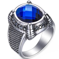 **COI Titanium Ring With Created Blue Sapphire-8228BB