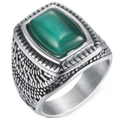 **COI Titanium Ring With Created Green Emerald-8231BB