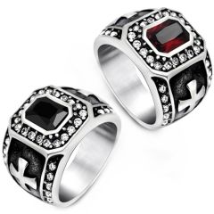 **COI Titanium Black Silver Cross Ring With Created Red Ruby/Black Onyx-8240BB