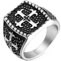 **COI Titanium Black Silver Cross Ring-8241BB