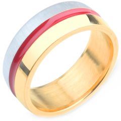 **COI Titanium Gold Tone Red Silver Center Groove Ring-8250BB
