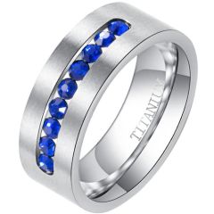 **COI Titanium Ring With Created Blue Sapphire-8282BB
