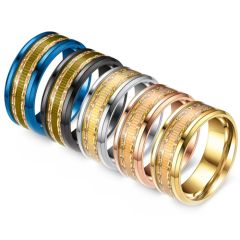 **COI Titanium Rose/Gold Tone/Black/Silver/Blue Gold Tone Beveled Edges Ring With Wood-8295BB
