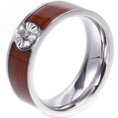 **COI Titanium Wood Ring With Cubic Zirconia-8307BB