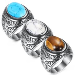 **COI Titanium Celtic Ring With Blue/White Turquoise or Tiger Eye-8311BB