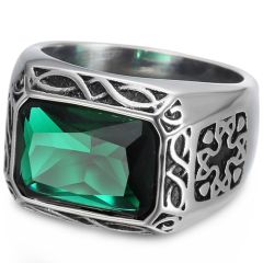 **COI Titanium Cross Ring With Created Green Emerald-8312BB