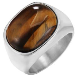 **COI Titanium Gold Tone/Silver Ring With Tiger Eye-8313BB