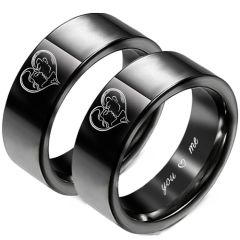 **COI Black Titanium You & Me I Love You Heart Pipe Cut Flat Ring-8315BB