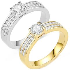 **COI Titanium Gold Tone/Silver Solitaire Ring With Cubic Zirconia-8317BB