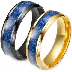 **COI Titanium Black/Gold Tone Blue Meteorite Beveled Edges Ring-8328BB